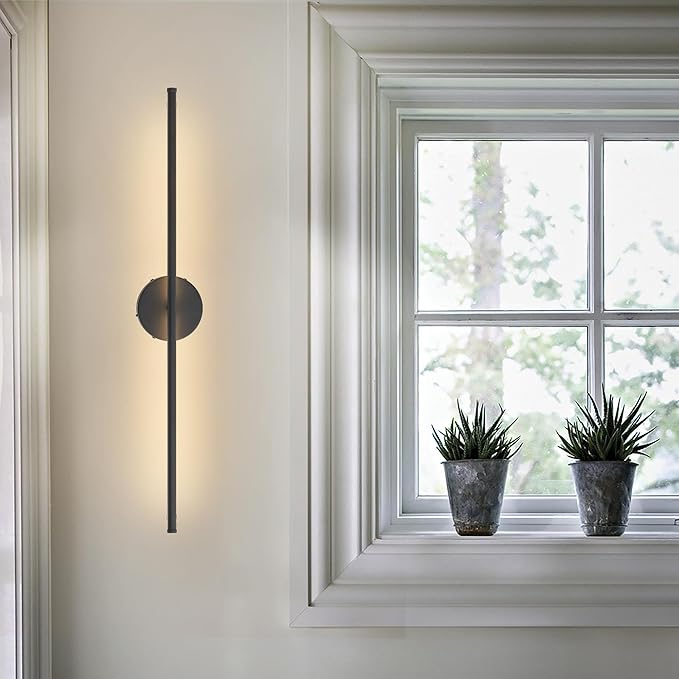 Battery Operated Wall Sconces, Dimmable Wall Sconces Set of Two, 350°Rotate, 3000K LED Black Wireless Wall Light for Living Room, Bedroom,Hallway, 40.1 Inch (2 Pack)