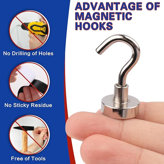 20 Pack Magnetic Hooks, 30lbs Magnet Hooks for Cruise Cabins, Strong Magnetic Hooks Heavy Duty, Magnets with Hooks, Metal Magnetic Hook for Hanging, Hook Magnets for Classroom Decor, Grill