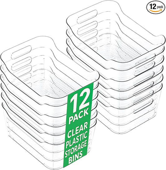 Clear Plastic Storage Bins, Set of 12, Multi-Use Organization and Storage Containers for Pantry, Cabinet, Refrigerator, Freezer, Bathroom, Organizer Bins for Home & Kitchen