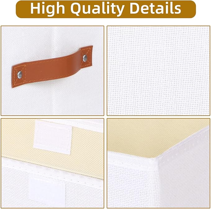 Fabric Storage Boxes with Lids, 13 x 9.1 x 7.9 Inch Closet Organizers for Shelves, Foldable Storage Bins with Handles, White, 5-Pack