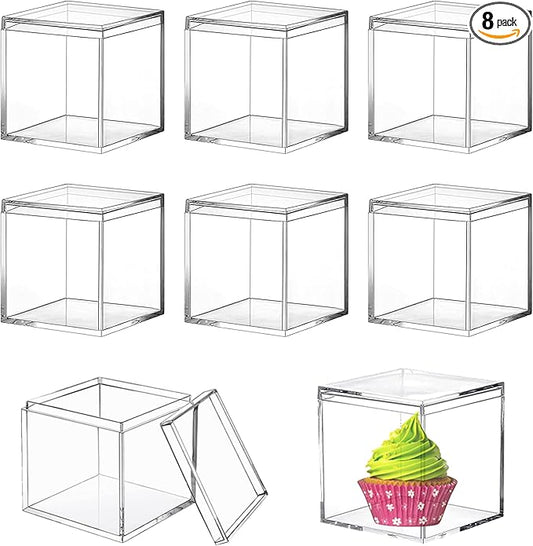 KissYou Acrylic Box 8 Pieces Clear Display Box with Lid Multi-Purpose Square Cube Jewelry Storage Contanier Party Christmas Candy Box