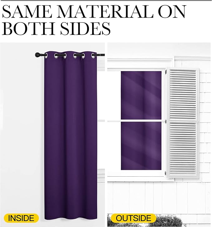NICETOWN Royal Purple Blackout Curtains 48 inches Length for Laundry Room, 2 Panels, 42" Wide, Thermal Insulated Decoration Drapes for Short Window
