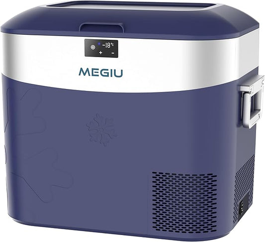 Car Refrigerator Portable Car Fridge 12V Refrigerator 23 Quart (22 Liter) Freezer Compressor Cooler 12V/24V DC 110～240 V AC for Outdoor Camping Travel Home Use -18℃~+15℃ (Blue)