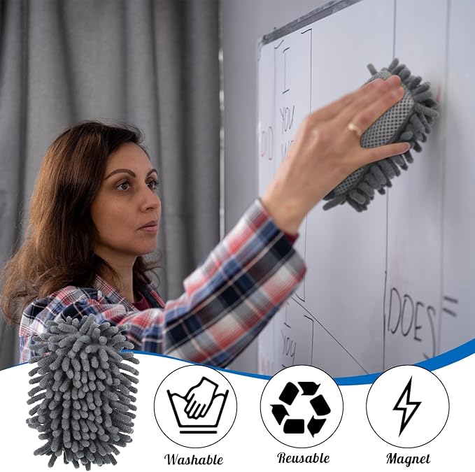 Sherr 18 Pcs Microfiber Shag Magnetic Dry Erase Erasers Washable Whiteboard Eraser Bulk Colorful White Board Eraser for Chalk Markers Home Office(Gray)