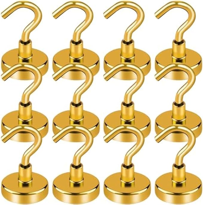 LOVIMAG Cruise Must Haves - 50Lbs Yellow Magnetic Hooks for Cabins, Door Magnets, Refrigerator, Ceiling - 12 Pack