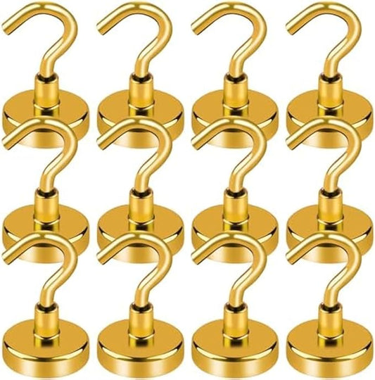LOVIMAG Cruise Must Haves - 50Lbs Yellow Magnetic Hooks for Cabins, Door Magnets, Refrigerator, Ceiling - 12 Pack