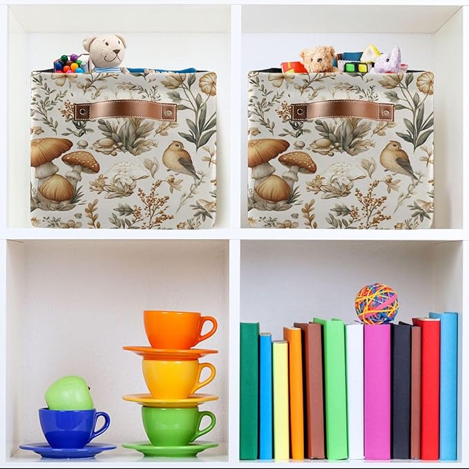 Mushrooms Berries Rectangle Storage Basket Collapsible Storage Bin for Nursery Books Waterproof Baskets for Closet Shelves Bedroom Decor