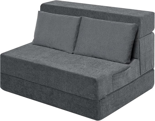 Folding Sofa Bed Chair with Pillow,Convertible Fold Out Chair Bed Sleeper,Foam Floor Mattress, Foldable Futon Couch Bed for Living Room/Dorm/Guest/Office (Grey, Twin)