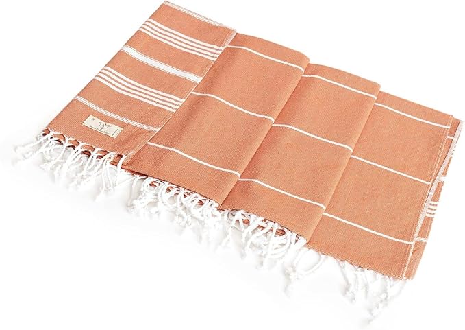 SMYRNA TURKISH COTTON Beach Blanket – Sand-Free Oversized Beach Throw 50x60 – Quick-Dry Lightweight Turkish Towel for Beach, Pool, Picnic & Outdoor Travel – Eco-Friendly Recycled Cotton, Orange