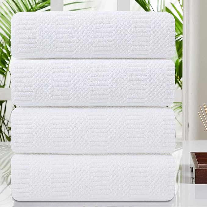 Oliven 4 Pcs White Large Bath Sheet Set 35"x70" Oversized Bath Towel Jumbo Towels 600GSM Soft Highly Absorbent Quick Dry Beach Chair Towels Woven Towel for Bathroom Hotel and Spa