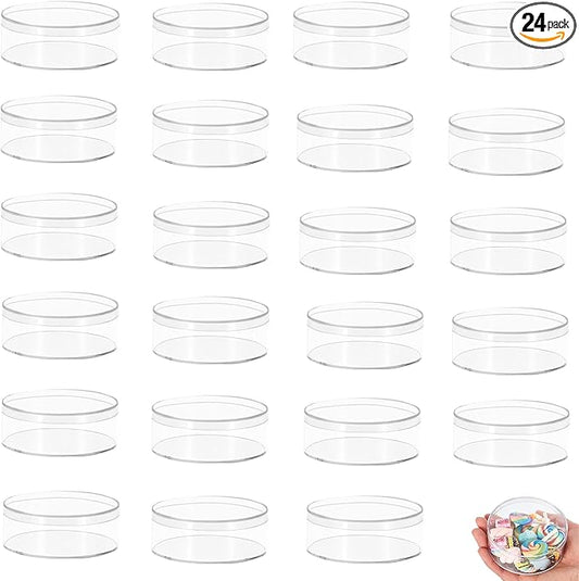 KissYou Round Acrylic Box with Lid Small Clear Display Boxes 24 Packs Wedding Birthday Easter Party Favor Jewelry Storage Box