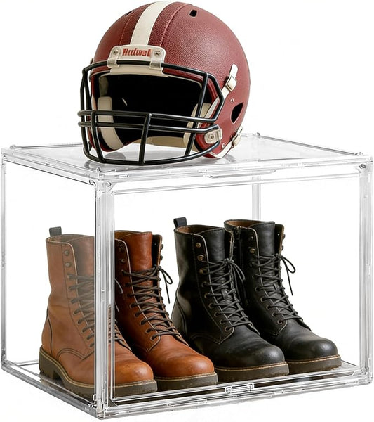 Extra Large 17.7" x 13" x 13" Clear Stackable Storage Bins, Acrylic Display Case with Lids, Storage Bins for Football & Motorcycle Helmet Showcase, Basketball, Large Figures Collectibles (1 Pack)