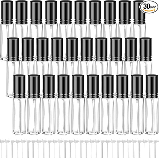 Domensi 30 Pcs 8 ml Empty Glass Perfume Bottles Bulk - Black Refillable Cologne Spray Atomizer with Pump, for Travel, Skincare, Haircare, Cleaning & DIY Essentials