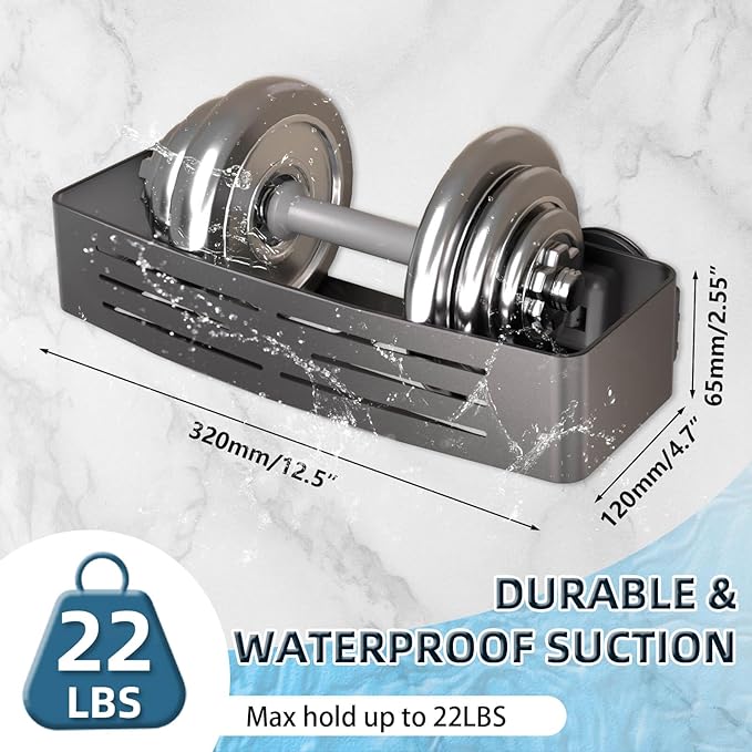 Onemake Shower Caddy Suction Cup, No Drilling Bathroom Shower Shelf, Corner Shower Caddy with 6 Portable Hooks, Removable Bath Organizer with Towel Bar for Bathroom Storage(Gray)