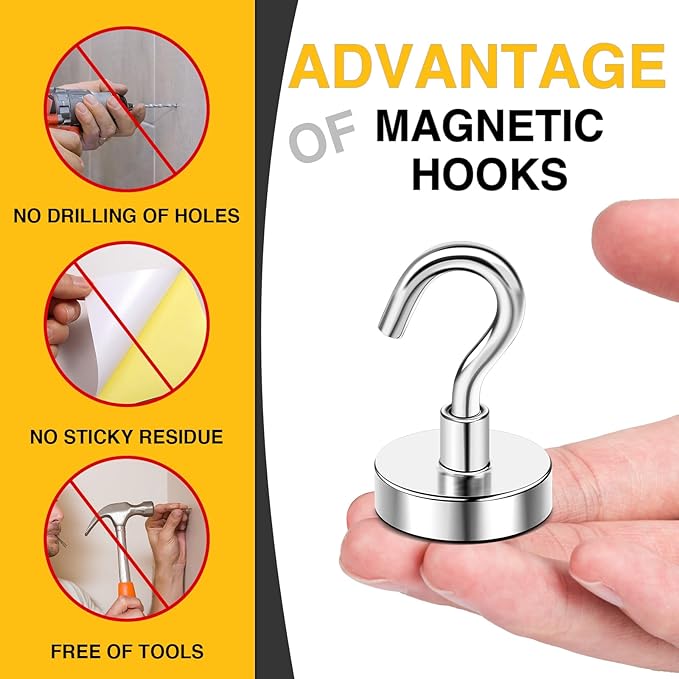 DIYMAG Garage Storage Hooks 10 Pack, 85lbs 2025 Cruise Cabin Ship Essentials Magnetic Hook Heavy Duty Strong Wall Mount Magnets Fridge for Classroom Wall Mount Kitchen Grills Silver
