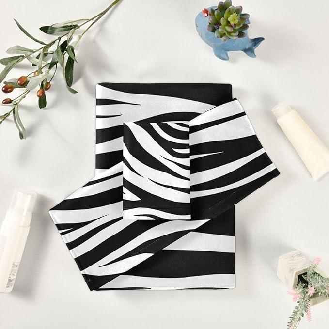 3 Piece Zebra Animal Skin Print Bath Towels Set,Microfiber Modern Black White Striped Abstract Decorative Bathroom Towels,1 Bath Towel 1 Hand Towel for Bathroom Kitchen,1 Washcloth for Face