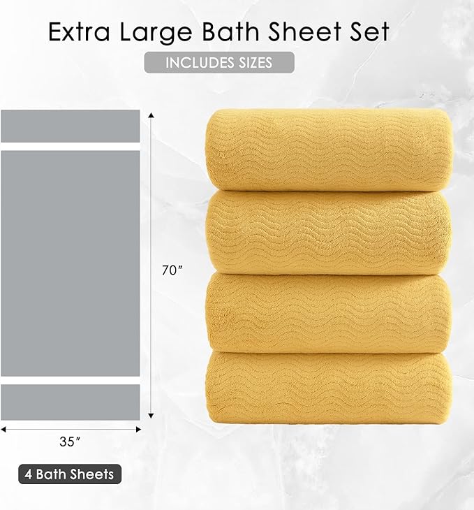 4 Piece Extra Large Bath Towel 35"x70" Oversized Bath Sheet Bath Towel Set for Bathroom Ultra Soft Cozy Highly Absorbent Quick Dry Bathroom Towel for Spa Gym Hotel,Shower Towel for Daily Use,Yellow