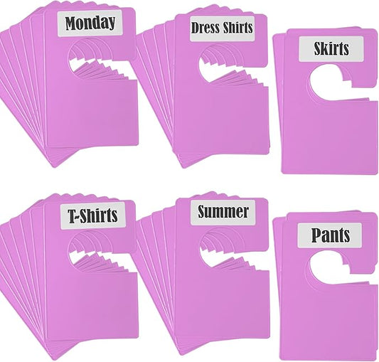 32 Pack White Clothing Rack Size Dividers Plus 75 Labels (1 Inch) and 30 Large Blank Labels, Large Rectangular Clothing Closet Dividers (Purple)
