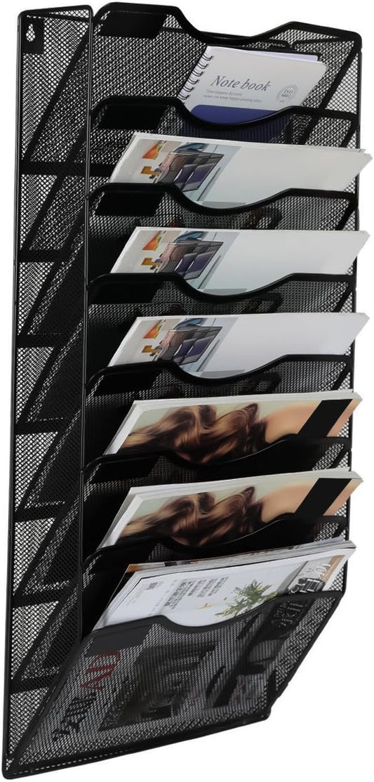 EasyPAG 8 Pocket Mesh Wall File Organizer, Hanging Paper Folder Holder with Classify Label, Vertical Wall Mount Mail Organizer for Office Home Classroom, Black