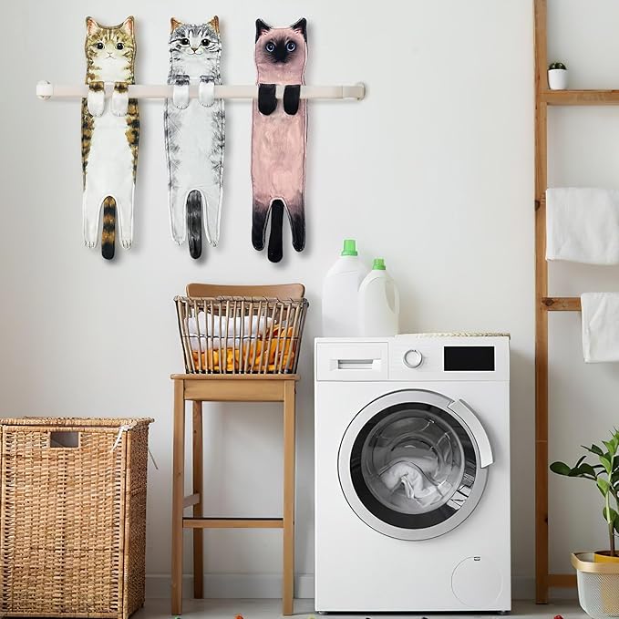 PAT JUUMG Funny Cat Hand Towels for Bathroom Kitchen, Cute Home Decorative Hanging Face Towels, Super Absorbent Soft, Cat Lovers Gifts for Women, Housewarming Gift