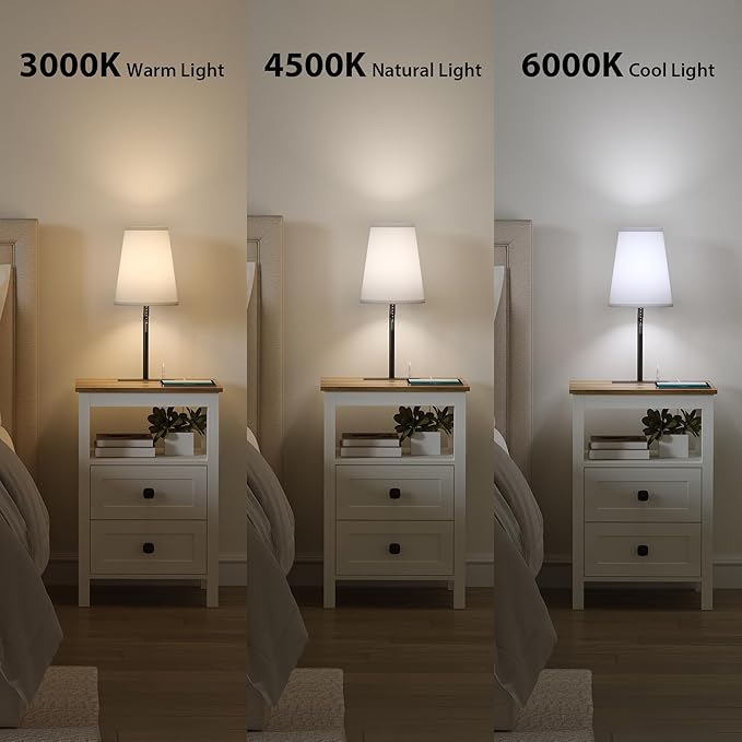 WOPITUES Nightstand with Charging Station, Farmhouse Night Stand with Drawers, Bedside Table, End Table for Bedroom, Living Room, Rustic White & Rustic Brown