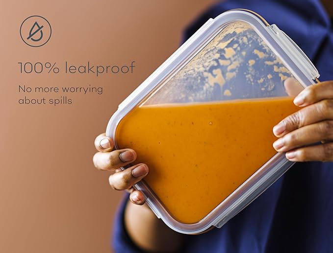 Glass Food Storage Containers | 3 Pack Large Set 52oz/6.4 cup | BPA-Free Airtight LeakProof Lid | Glass Food Containers | Glass Containers with Lids | Oven, Freezer & Dishwasher Safe