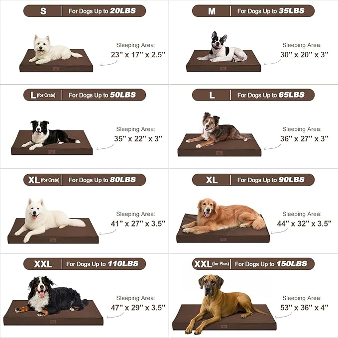 Outdoor All Weather Waterproof Dog Bed, Orthopedic Dog Bed for Extra Large Dogs, Egg Crate Foam Crate Pad with Washable Removable Oxford Cooling Cover, 47x29 Inch, Brown