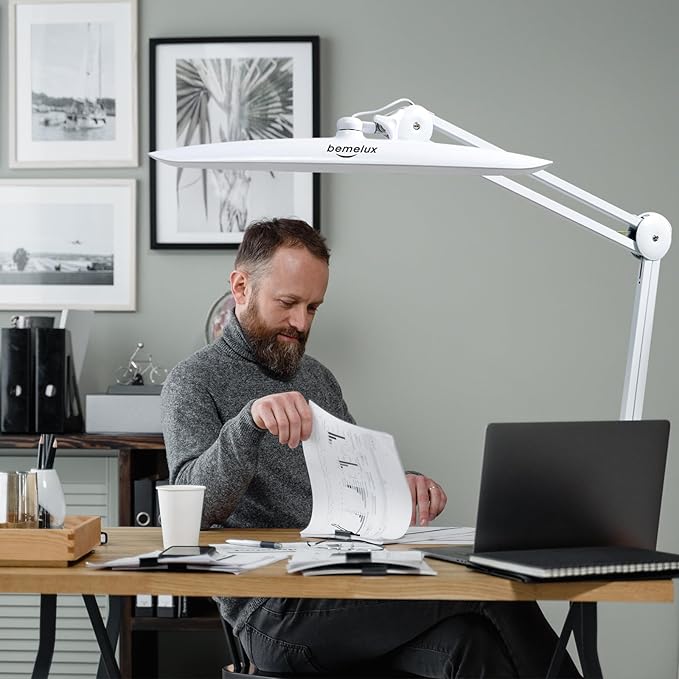 LED Nail Desk Lamp with Clamp, 117PCS LEDs, 2200 Lumens 20 Inch Metal Swivel Arm Dimming Task Lamp for Reading,Desktop Office,Workbench,Architect,Sewing,Study,Home Craft and Nail(White)