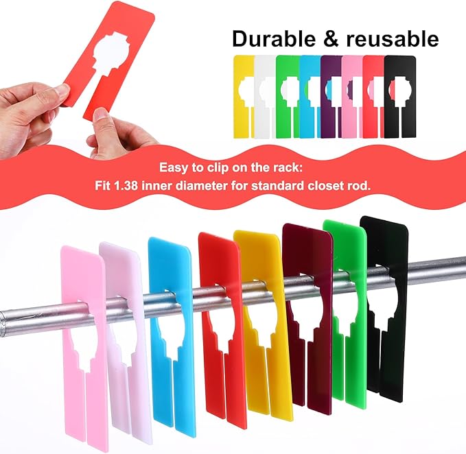 uxcell Clothes Dividers,10 Pack Rectangle Closet Rack Dividers Clothing Rack Size Dividers Blank Labels with Marker Pen Writable & Reusable for Hanging Clothes Sorting Size, Pink