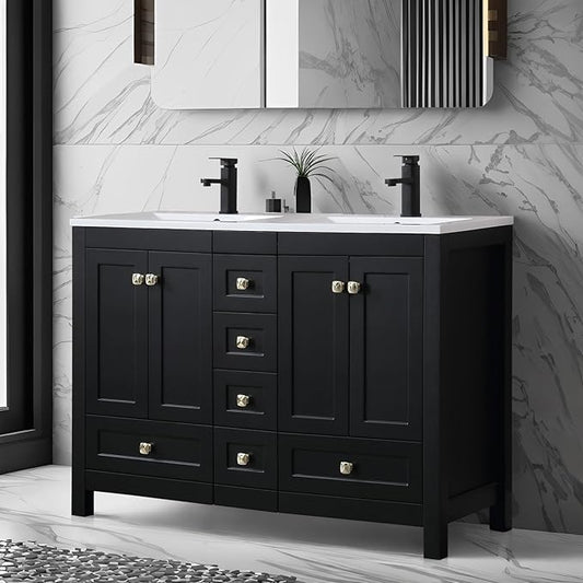 eclife 48" Bathroom Vanities with Sink Combo, Modern Thickened Wood Bathroom Storage Cabinet w/Undermount Double Sink, Matte Black Faucet Drain, Painted Surface, Black