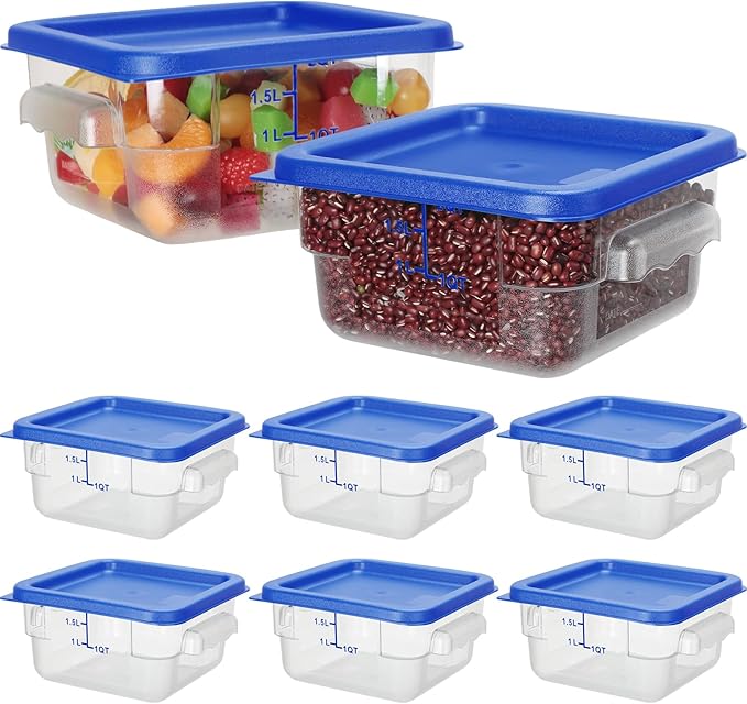 Lallisa 8 Pcs 2 Quart Food Storage Containers with Lids Clear Square Polycarbonate Marinating Container Dough Bucket with Lid(Blue)