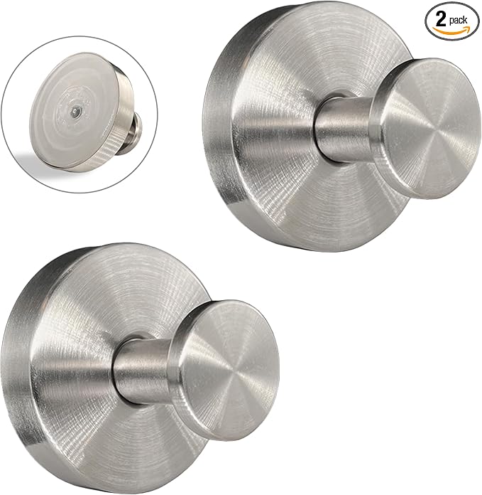 Suction Cup Hooks for Shower - 2 Pack, Matte Chrome - Stainless Steel, Strong Suction, No Drill, Removable Hanger, Tile Bathroom Kitchen Wall, Glass Door, Mirror Hook Hanging Robe, Towel Holder