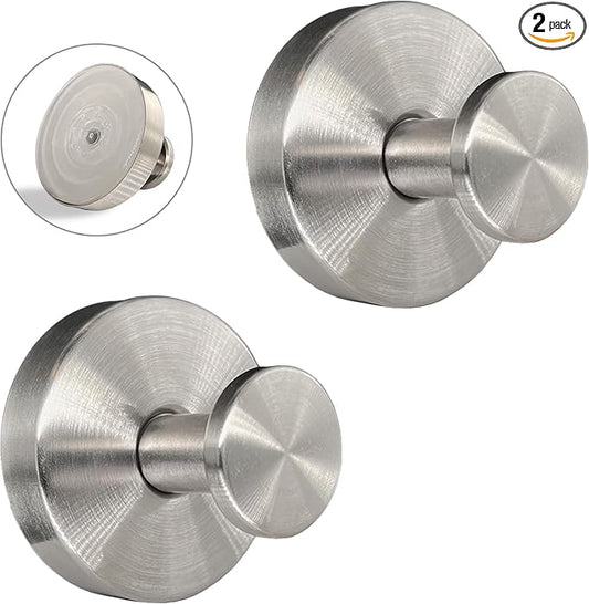 Suction Cup Hooks for Shower - 2 Pack, Matte Chrome - Stainless Steel, Strong Suction, No Drill, Removable Hanger, Tile Bathroom Kitchen Wall, Glass Door, Mirror Hook Hanging Robe, Towel Holder