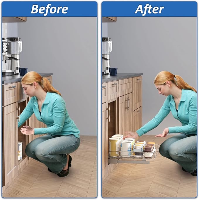 ROOMTEC Pull Out Cabinet Organizer 11"W x 18"D, for Cabinet Pull Out Shelves Cabinet Drawers Slide Out Kitchen Cabinet Organizer Storage Shelves, Fits 12.5" Opening Cabinet
