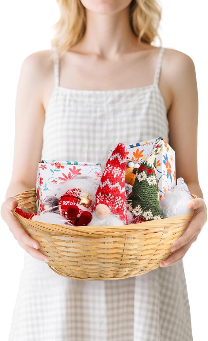 6 Pack Bamboo Bread Basket, 12 Inch Large Round Gift Baskets, Natural Bamboo Woven Wicker Berry Fruit Basket Food Storage Bin for Picnic Kitchen Restaurant