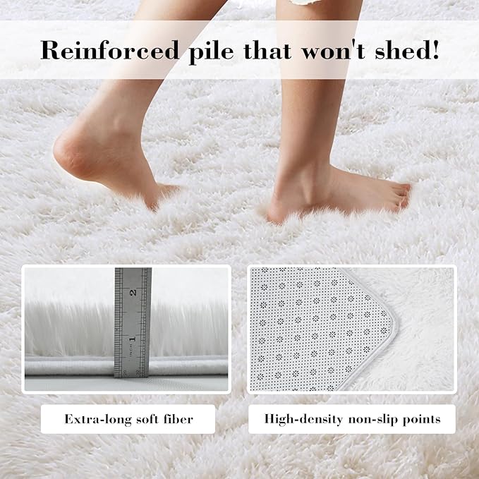 Soft Runner Rugs for Bedroom, White 2x8 Runners for Hallways Fluffy Rug Area Rug, Bedside Rug for Living Room Bedroom Kids Room Home Decor
