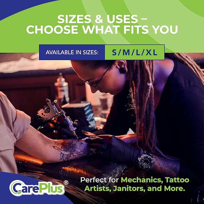 CARE PLUS Nitrile Gloves for Medical Use - Powder & Latex-Free - Black/Blue - S, M, L, XL - 100, 200, 1000