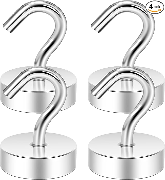 Neosmuk Magnetic Hooks, Cruise Ship Essentials, 40lb+ Heavy Duty Magnetic Hooks for Cruise Cabins, Refrigerator, Grill, Hanging, and Travel | Extra Strong Must-Haves Magnet Hook,Silver