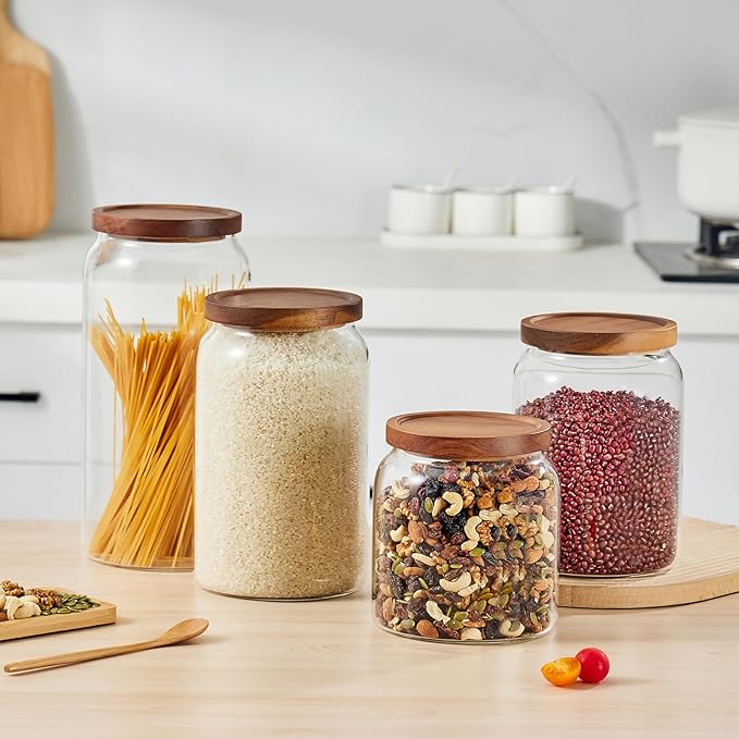 Sweejar Large Glass Candy Jars with Wooden Lids, 1 Gallon Glass Jar with Lid, Sugar/Flour Storage Containers, Big Glass Canisters with Airtight Lid, 2 Pack