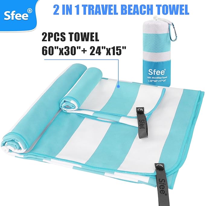 2 in 1 Microfiber Beach Towel, Quick Dry Towel Camping Towel Travel Towel Super Absorbent Compact Lightweight Sports Gym Towels Set for Beach, Gym, Hiking, Pool, Backpacking, Bath, Yoga