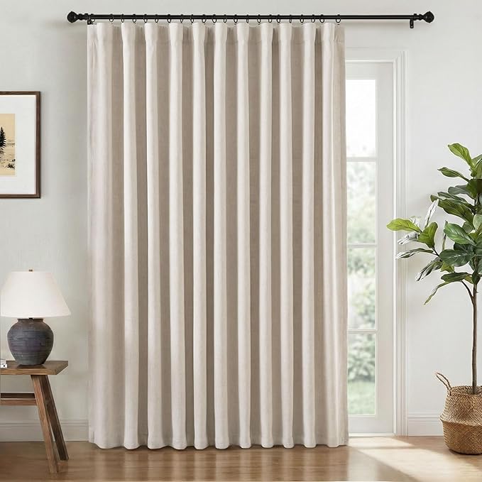 INOVADAY 100% Blackout Curtains for Bedroom, Black Out Curtains 96 Inch Long, Clip Rings Linen Blackout Drapes, Thermal Insulated Room Darkening for Living Room, 1 Panel - Beige,W102xL96