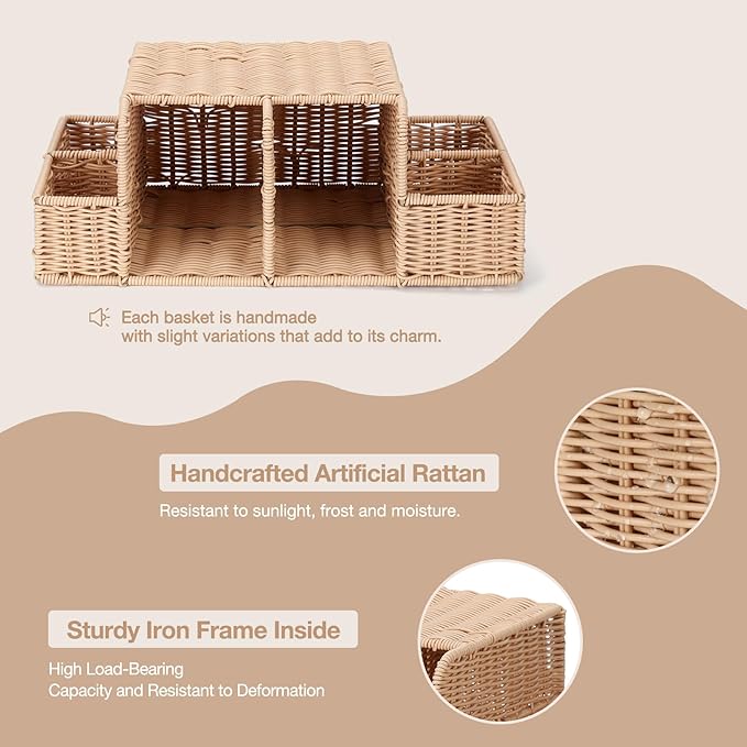 Diaper Caddy Organizer, Hand Rattan Nursery Storage Basket for Baby Essentials, Baby Changing Table Organizer Perfect Nursery Assistant (Natural Woven, L)