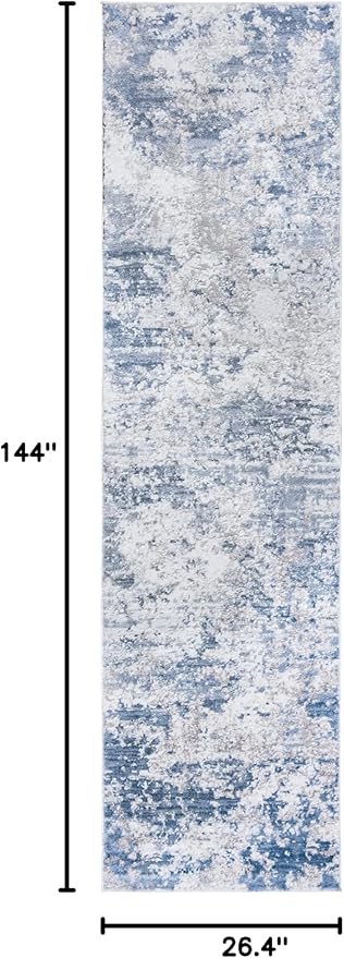 SAFAVIEH Amelia Collection Runner Rug - 2'2" x 12', Grey & Blue, Modern Abstract Design, Non-Shedding & Easy Care, Ideal for High Traffic Areas in Living Room, Bedroom (ALA705F)