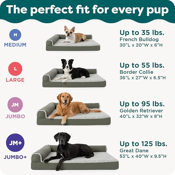FurHaven Orthopedic Dog Bed for Large Dogs, L-Shaped Chaise Contour Mattress with Egg Crate Orthopedic Memory Foam for Joint Support, Removable Washable Cover, Jumbo/XL, Faux Fur & Suede, Espresso