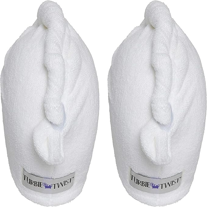 Turbie Twist 2-Pack Extra Long Microfiber Hair Towel for Beauty, Travel, Gifting - Hair Wrap Turban for Long & Thick Hair - Premium Personal Care - White & White