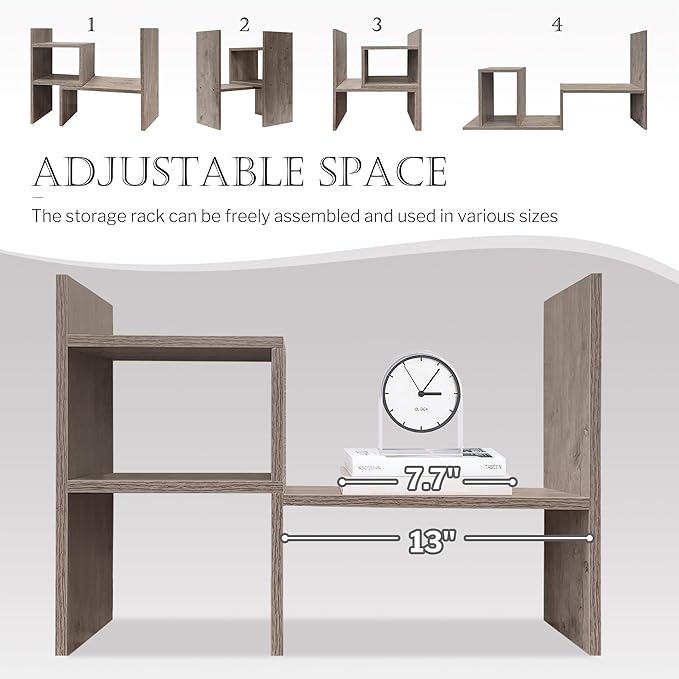 Jerry & Maggie Desktop Organizer Office Storage Rack Adjustable Wood Display Shelf Birthday Gifts Toy Home Decor Free Style Rotation Display True Natural Stand Shelf (Gray Oak/2 Pack)