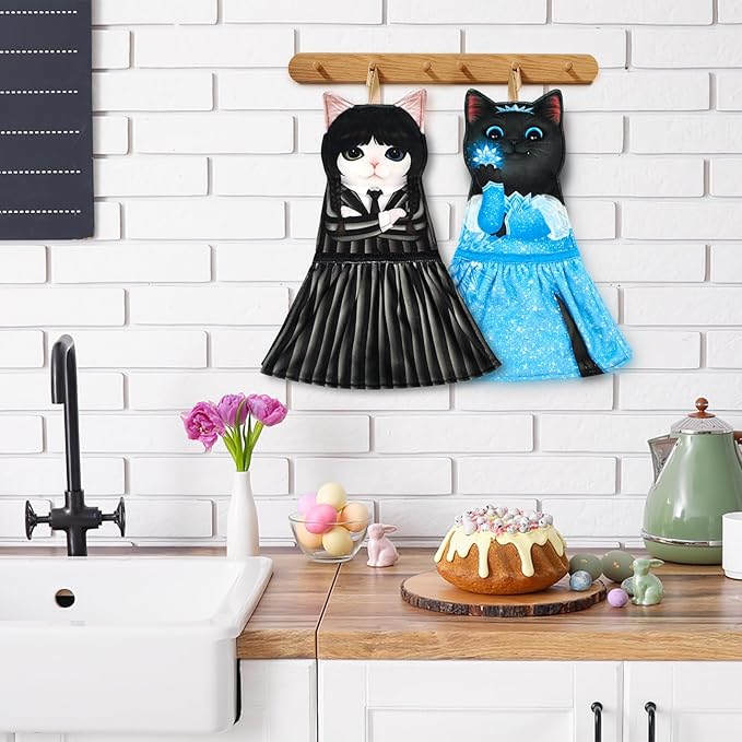 PAT JUUMG Cat Hand Towels, Cute Decorative Hanging Face Towels for Bathroom Kitchen, Super Absorbent Soft, Cat Lovers Gifts for Women, Housewarming for People Who Love Cats