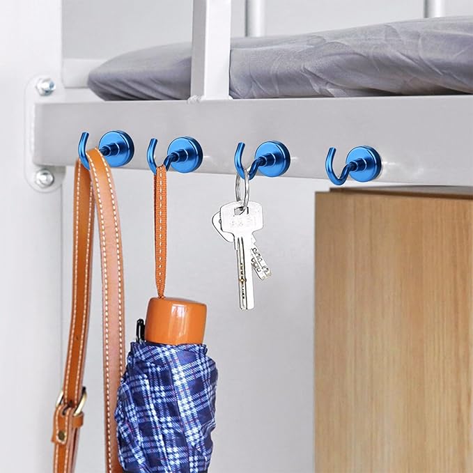 MIKEDE Magnetic Hooks, 85Lbs Strong Neodymium Magnets with Hooks for Cruise, Heavy Duty Earth Magnets Hooks for Refrigerator Hanging, Magnetic Hanger for Cabins, Grill (Blue, 10 Pack)
