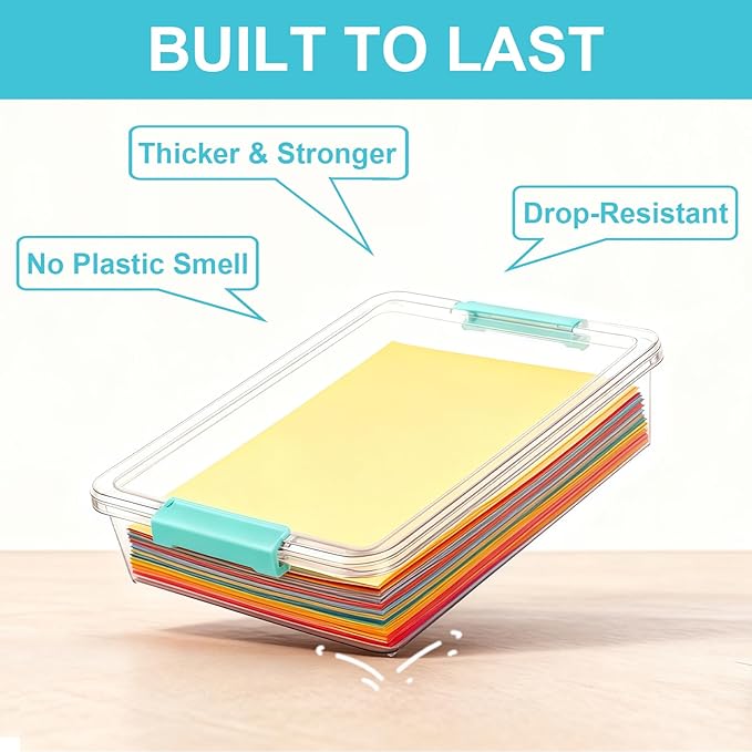 6 Qt Clear Plastic Storage Bins Containers with Lids, Arts Crafts Organizers and Storage, Stackable Containers for A4 Paper File Scrapbook Documents for Home Office and School Supplies 2 Pack