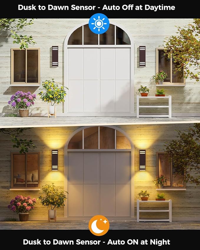 SHIMR Dusk to Dawn Outdoor Wall Lights 2 Pack, Exterior Lighting Fixtures with Oil Rubbed Bronze Finish, Square Outdoor Sconce Lights Up and Down Lights for House Porch Patio [ETL Listed]
